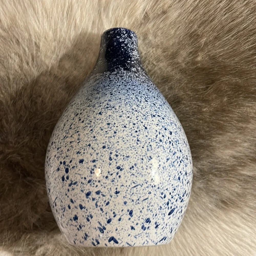 Crate & Barrel Blue Ombre Speckled Paint Glazed Nila Vase